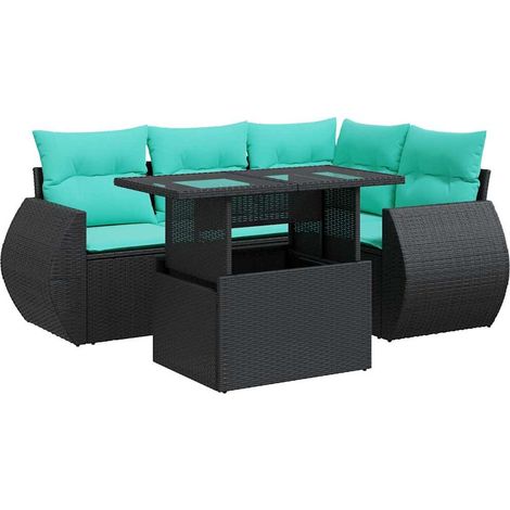 Maison Exclusive - Set sofás jardín y cojines 5 pzas ratán sintético acacia negro (1/5)