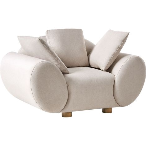 Poltrona imbottita mcon Gambe in legno di gomma Schienale imbottito in tessuto Beige chiaro Ringel