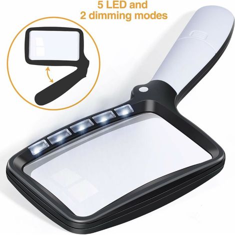 Foldable Reading Magnifier Large 5 LED Magnifying Glass with Light 3 Times 2 Mode Pocket Magnifier Dimmable Magnifier for Seniors Reading Inspection Hobby Crafts Watchmaker Coins Stamps Antiques Jewel