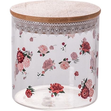 3 bocaux en verre hermétiques avec couvercle en bambou, diamètre 10 cm, pour thé, épices, sucre et café (1/5)