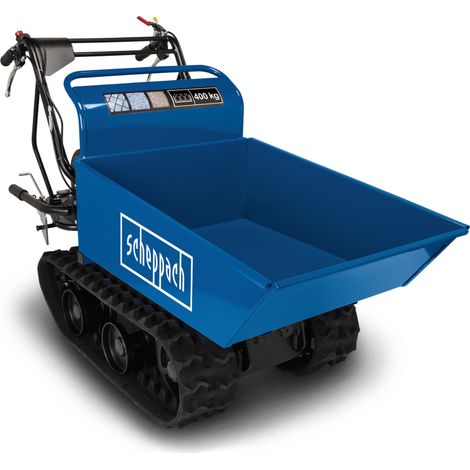 Scheppach Dumper - Benne motorisée thermique sur chenilles DP4500 - Charge maximale de 400kg - 5,6CV - 4 roues motrices - 3x marche avant - 1x marche arrière - Mini brouette - mini camion benne