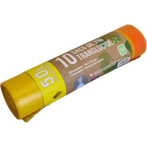 SANS MARQUE Sacs poubelles de tri jaune transparent avec lien coulissant, rouleau de 10 pièces, 70 x 68 x 25cm, 50 litres
