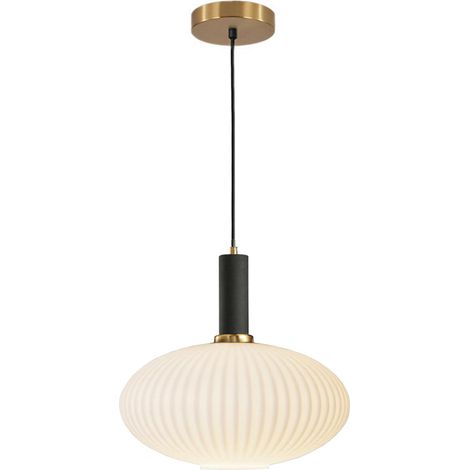 Suspension en verre avec douille E27, lampe suspendue réglable en hauteur en métal, luminaire de plafond pour cuisine, salle à manger et salon (Blanc Laiteux, 30cm) (1/5)