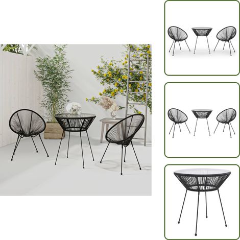 Ensemble à dîner d'extérieur 3 pcs Rotin PVC Noir - Ensemble Salon De Jardin - Mobilier De Jardin - Table Et Chaises - Rotin Pvc - Table Ronde (1/5)