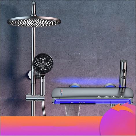 Ensemble de douche mitigeur thermostatique intelli Robinet de système de douche de salle de bain numérique Led , Robinets de salle de bain cascade fixés au mur , Pommeau de douche pluie Ensemble de do (1/5)