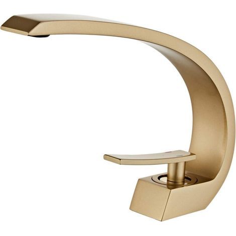 Mitigeur de lavabo doré brossé – Robinet monotrou en laiton – Finition résistante – Installation facile – Économie d'eau sans éclaboussure mitigeur lavabo doré brossé (1/5)