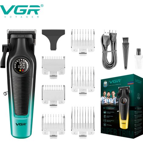 Tondeuse à cheveux électrique (verte) avec corps à dégradé de couleurs et écran numérique LCD. (1/3)