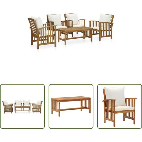 vidaXL Akazienholz - 5-tlg. Garten-Lounge-Set mit Auflagen Massivholz Akazie (1/5)