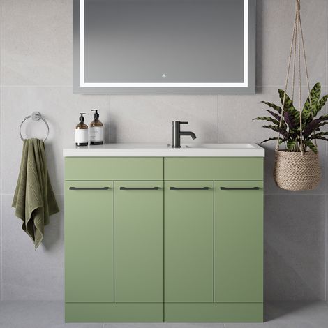 Napoli 250 Olive Green 1000mm 4 Door Vanity Unit with Square Silvo Basin - 1000mm - Gunmetal Grey 160mm Handle