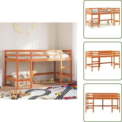 Letto in legno - vidaXL Letto Soppalco con Scala Bambini Marrone 90x190cm Massello Pino - Letto bambino marrone