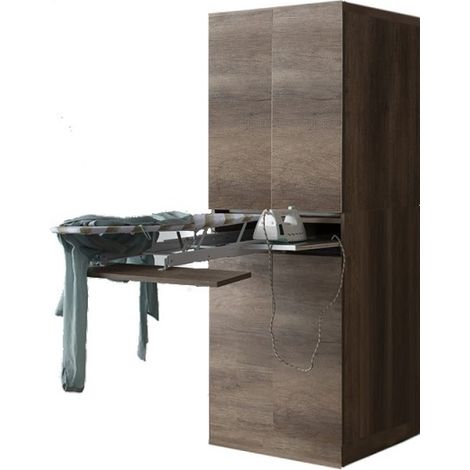 Mobile Lavanderia a Colonna per Lavatrice o Asciugatrice con Asse da Stiro e Ante 70x70x174A cm in Nobilitato Unika Bianco Latte
