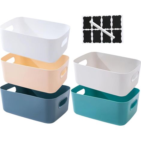 Lot de 5 Paniers Boîtes de Rangement en Plastique avec Poignées,Paniers de Rangement Empilables pour la Cuisine,Paniers & Boîtes de Rangement Cuisine Salle de Bain (Couleurs mélangées, 20×14.7×7 cm)