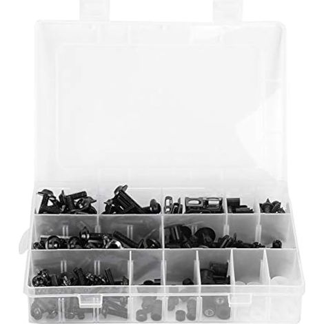Kit universel de 223 boulons de carénage moto, assortiment de vis, rondelles et écrous M5 M6 pour pare-brise (Noir) (1/3)