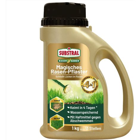 Substral – Magisches Rasen-Pflaster – Réparation de gazon 3 en 1 : semences, engrais et substrat, 1 kg pour jusqu'à 5 m² (1/5)