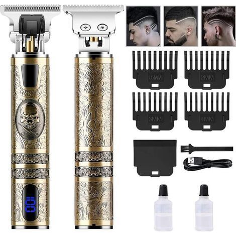 AGE Tondeuse à cheveux, tondeuse à cheveux professionnelle pour homme, rasoir électrique facile à couper, tondeuse à barbe rechargeable par USB, tondeuse à lame en T pour homme avec 3 peignes et écran (1/4)