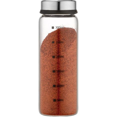 300 ml Gewürzglas aus Glas mit Skala und 4 Fächern, ideal zum Bestreuen mit Chilipulver oder zum Grillen.