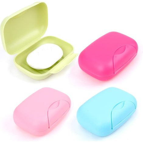 Porte-savon de voyage - avec couvercle - 4 pièces - 4 couleurs (1/5)