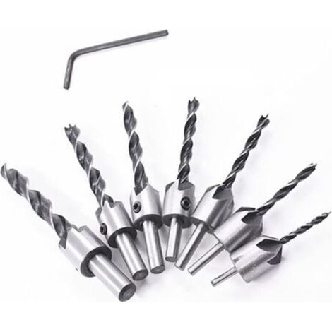 8 Pcs Foret Bois Avec Fraise,Jeu De Forets Fraisés, Fente d'Alésoir Pour Foret Hélicoïdal à Bois Avec Trou, Pour Le Travail Du Bois, Jeu De Forets (3-10 Mm (3/4/5/6/7/8/10 Mm)) (1/4)