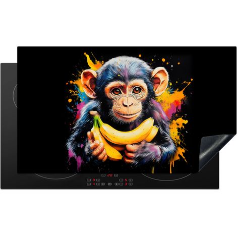 PROTECTION PLAQUE INDUCTION Singe - Graffiti - Coloré - Bananes - Moderne Tapis de Protection 90x52 cm (1/5)