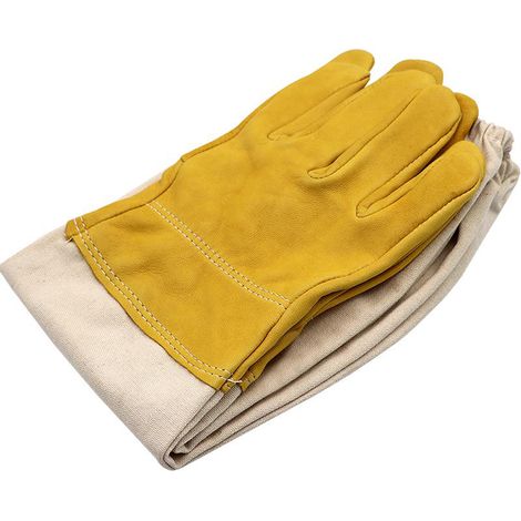 Guantes de apicultura — Resistentes a picaduras, pinchazos y cortes — Talla L — Amarillos — Piel de oveja y lona (1/4)