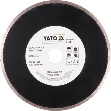Disque à tronçonner diamant pour coupe humide Yato YT-6017 200x25 4 mm