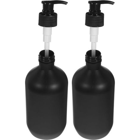 Due flaconi dispenser ricaricabili da 500 ml in plastica nera per shampoo, bagnoschiuma e lozione per il corpo. Compatti e portatili, riutilizzabili. (1/5)