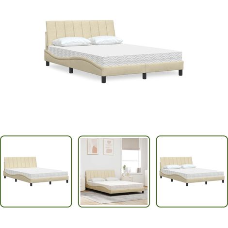 Schlafzimmerbett - Bett mit Matratze "Hanko" Creme 120x200 cm Stoff (1/5)