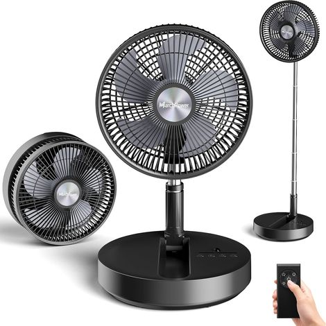 Marchpower Ventilateur sur Pied Silencieux Pliable 4 Vitesses avec Télécommande Minuterie 8H 7200mAh Battery Rechargeable Hauteur Réglable 42.6-97.2cm pour Bureau Table Chambre -Noir (1/5)