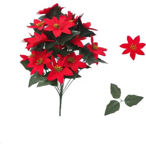 Fleurs Artificielles - Poinsettia - Décoration De Noël Pour Arbre - Rouge - Lot De 6 (1/3)
