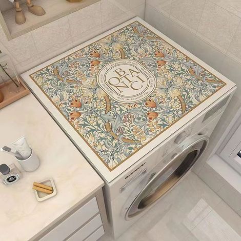 Staubdichte Abdeckung für Frontlader-Waschmaschinen im nordischen Stil, rutschfeste und isolierende Schutzmatte für Kühlschrank, Nachttisch und Mikrowelle - Hellblaues Blumenmuster (60x60 cm)-lsw