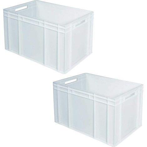 BRB 2 bacs Euro avec 2 poignées traversantes, L 600 x l 400 x H 420 mm, blanc. Boîte de stockage rectangulaire lisse, fermeture à enclenchement, 600 x 400 x 420 mm
