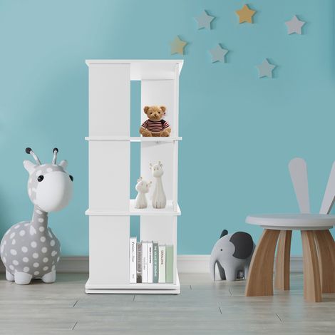 Étagère rotative, tour à livres en bois massif à 3 niveaux et pivotant à 360°, étagère verticale, meuble de rangement, idéale pour le salon ou la chambre, blanche, 40 x 40 x 97 cm (1/5)