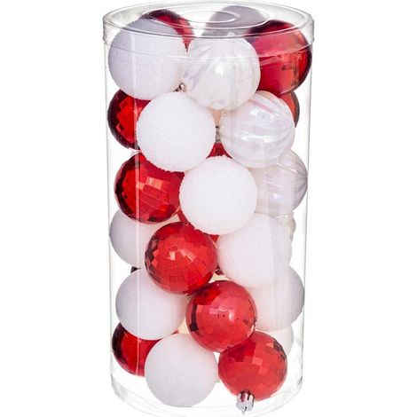 Lot de 30 Boules de Noël "Colorama" 6cm Rouge & Blanc