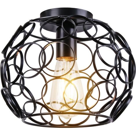Lampe De Plafond Luminaire Cage Ronde Luminaire Plafonnier En Fer Métallique Plafonnier Rétro Vintage Pour Club Bar Café Noir (1/5)