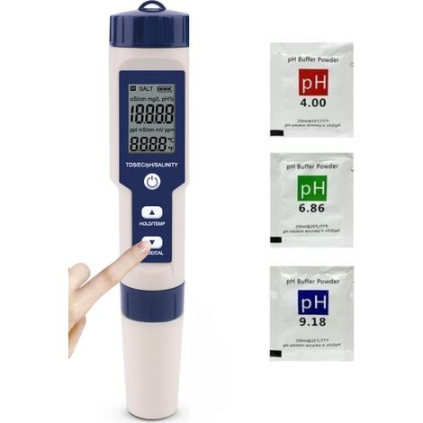 5 in 1 Electronic PH Meter with TDS EC Salinity Temperature pH Multi-parameter Tester Waterproof IP67 High Accuracy Water pH Meter Automatic Temperature Compensation (1/5)