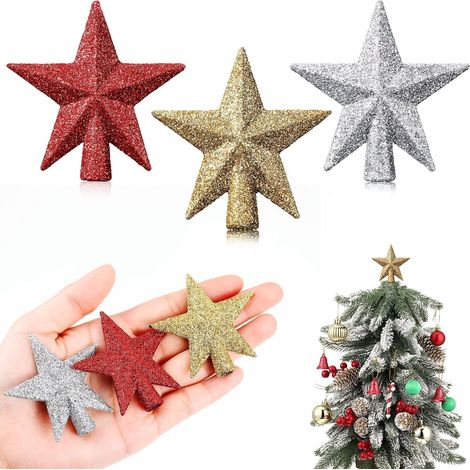 Mini Noël Arbre Topper Étoile Sapin de Noel Paillette à Paillettes 3 Pièces 6 cm (1/5)