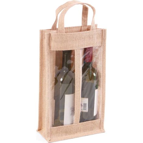 Portabottiglie doppio in juta naturale, 20x10x35 cm (kit da 5)