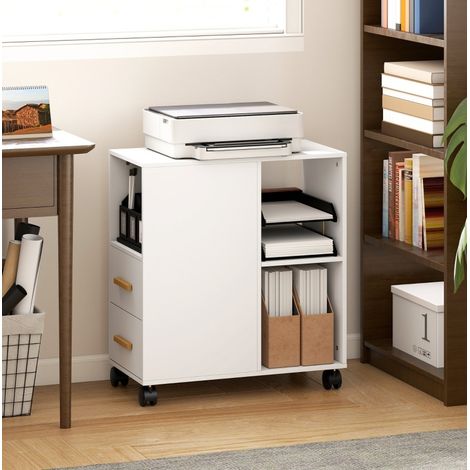 Mobile porta stampante con cassetti e ruote, 60 x 30 x 65 cm, bianco HAVRYA (1/4)