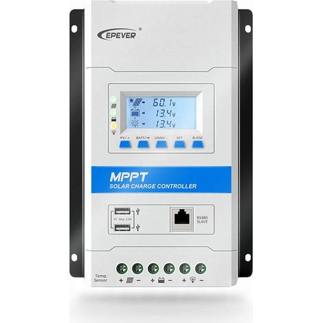 30A MPPT Régulateur de Charge Solaire 12V/24V Contrôleur de Charge de Batterie pour Panneau Solaire avec Écran LCD et Double Port USB - 3210N (1/5)