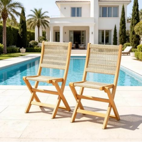 Set di 2 sedie da giardino pieghevoli 48x55,5x88 cm in legno e PP beige - MEUBLIV (1/5)