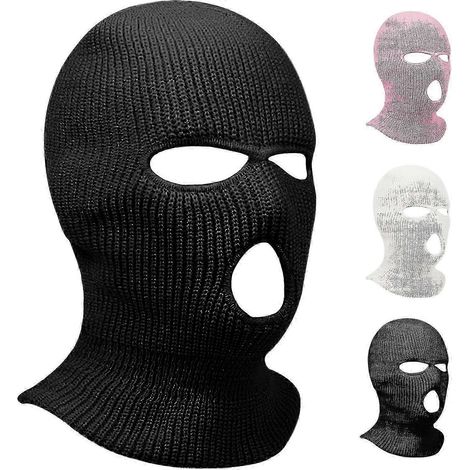 3-Loch-Winterstrickmaske, Vollgesichtsmaske, warme Sturmhaube für Erwachsene zum Skifahren, Motorradfahren und als Windschutz, Schwarz (1/5)