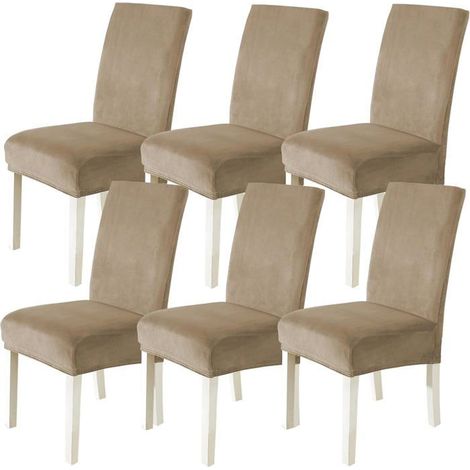 Housses de chaise élastiques - Lot de 6 - Gris argenté - Texture velours doux - Idéales pour les décorations de fêtes (1/5)