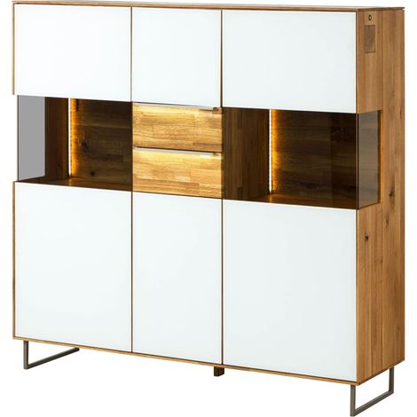 Buffet en bois de Chêne 148x43x144 naturel huilé/ blanc WIEN 126 (1/4)