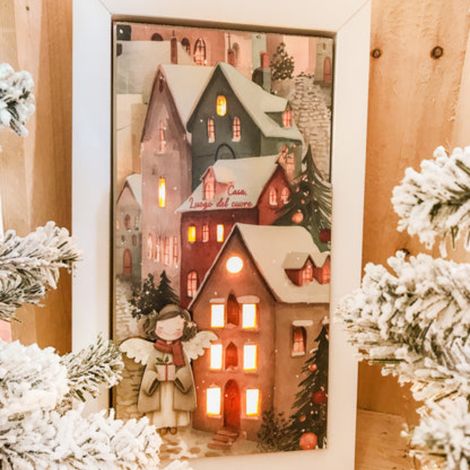 Quadro con paesaggio natalizio luminoso e cornice bianca da 16 x h 31 cm (1/3)
