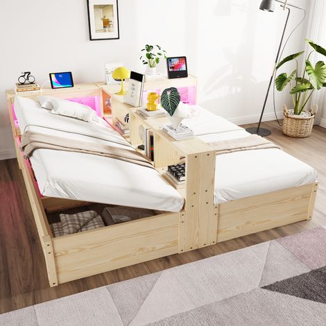 Lit 90/180x200 cm LED avec rangements MDF HAVRYA (1/5)