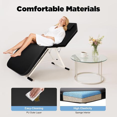 Massageliege Klappbar, Mobile Therapieliege Massagebett,Höhenverstellbar,182x60cm, Physiotherapie-Klapptisch,Massageliege,SPA Salon Bett 3 Zonen Klappbar PVC, Schwarz