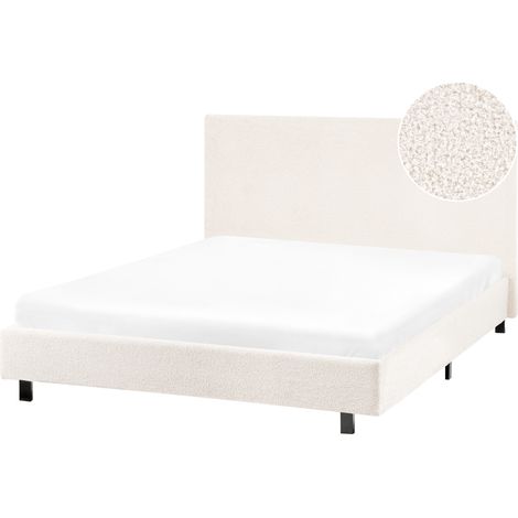 Cama con cabecero pequeña moderna de bouclé 120 x 200 cm con colchón blanco crema Albi