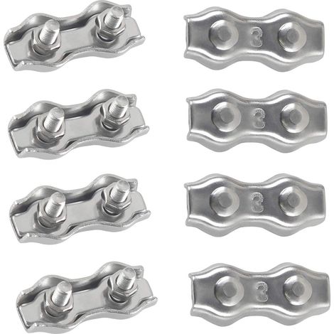 M3 Duplex Clips Serre-câbles en Acier Inoxydable 304 Pinces Duplex pour Filin pour Cordes à Linge en Câble Métallique Voiles de Soleil Suspendues Patio Fixe 8 pièces (1/5)
