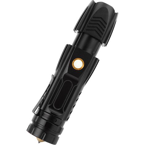 Lampe torche LED P90, lampe torche haute intensité, rechargeable par USB, lampe torche à zoom extensible avec clip stylo, cône de sécurité, lampe torche d'extérieur étanche, noire. (1/5)
