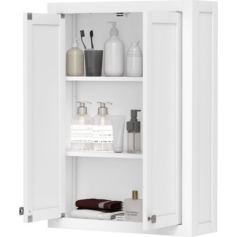 Armoire murale de salle de bain 3 niveaux, meuble de rangement suspendu 2 portes étagère réglable 61 x 20 x 84 cm blanc (1/5)